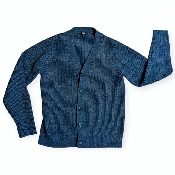 Uniqlo cardigan ribbed sweater Navy  Blue Button Down - Picture 16 of 16